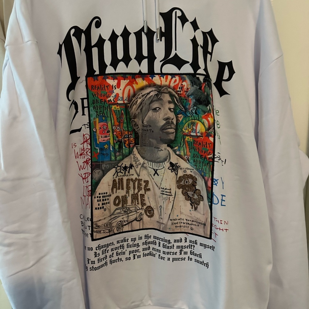 Left Point Urban Graffiti Art Hoodie Tupac 3XL “Thug Life”